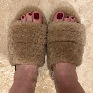 UGG Cozy Women's Fluff Yeah Slide Slippers in Tan color